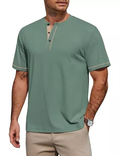 COOFANDY T-Shirts COOFANDY T-Shirt Herren 95% Baumwolle Henley Shirt Kurzarm Sommer Tee mit Knopfleiste Color-Blocking Basic Tops