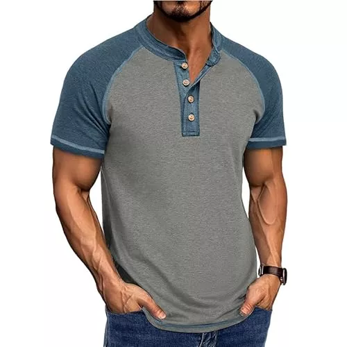 Halfword Poloshirts Halfword Henley Kurzarm Herren T-Shirts Sommer Slim Fit 4-Knopfleiste Sport Tshirts für Männer Raglan Shirt Zweifarbiges