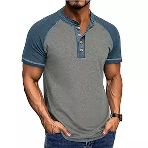 Halfword Poloshirts Halfword Henley Kurzarm Herren T-Shirts Sommer Slim Fit 4-Knopfleiste Sport Tshirts für Männer Raglan Shirt Zweifarbiges