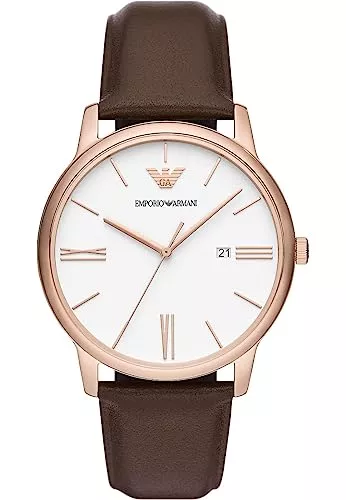 Emporio Armani Uhren EMPORIO ARMANI Watch for Men, Quarz-Dreizeiger-Datumswerk und 42mm Gehäusegröße mit Lederarmband