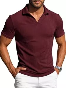 Runcati Poloshirts Runcati Herren Poloshirt Kurzarm V-Ausschnitt T-Shirt Strick Slim Fit Polohemd Sommer Einfarbig Golf Shirts Freizeit Stretch Oberteile