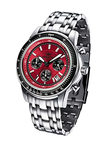 FIREFOX Uhren FIREFOX Airliner FFS04-105b Sunray rot Chronograph massiv Edelstahl Sicherheitsfaltschließe Herrenuhr Armbanduhr 10 ATM wasserdicht