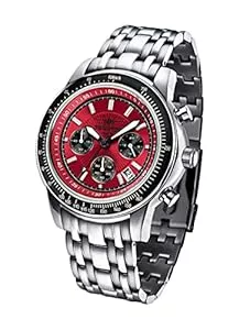FIREFOX Uhren FIREFOX Airliner FFS04-105b Sunray rot Chronograph massiv Edelstahl Sicherheitsfaltschließe Herrenuhr Armbanduhr 10 ATM wasserdicht