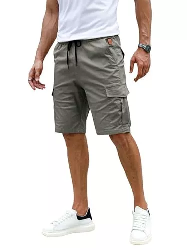 Elegancity Shorts Elegancity Kurze Hosen Herren Cargo Shorts Sommer Freizeithose Kurze Elastische Taille Chino Shorts Mit 6 Taschen Grau M