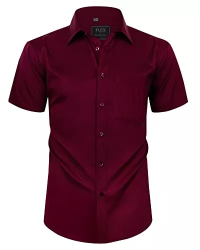 siliteelon Hemden siliteelon Herren Burgund Casual Business Hemd Regular Fit Kurzarm Formales Hemd mit Tasche.Mittel