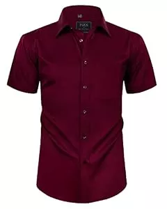 siliteelon  siliteelon Herren Burgund Casual Business Hemd Regular Fit Kurzarm Formales Hemd mit Tasche.Mittel