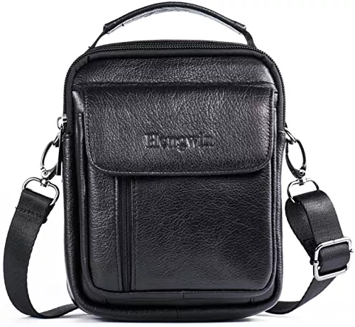 hengwin Taschen & Rucksäcke hengwin Leder Schultertaschen Herren, Kleine Umhängetasche Männer Business Tasche Messenger Bag Handgelenktasche Handytasche Gürteltasche Reisetasche mit Gürtel Schleife