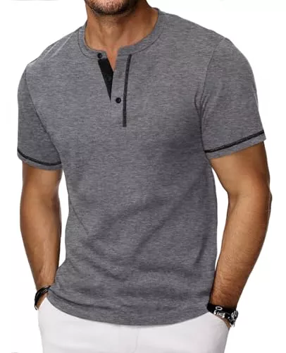 HMIYA Poloshirts HMIYA Henley Kurzarm T-Shirts für Herren Sommerhemd Baumwolle Knopf Color-Blocking-Ärmeln T-Shirt für Männer