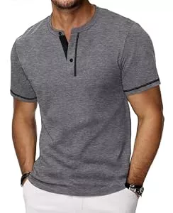 HMIYA Poloshirts HMIYA Henley Kurzarm T-Shirts für Herren Sommerhemd Baumwolle Knopf Color-Blocking-Ärmeln T-Shirt für Männer
