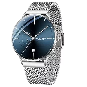 SOLLEN Uhren SOLLEN Minimalistische Automatikuhren Herren,Grau Automatische Herrenuhren,Originales Mechanisches Uhrwerk,3ATM Wasserdicht Leuchtend Selbstaufzug Herrenuhr mit Kalendar,Business Armbanduhr für Männer