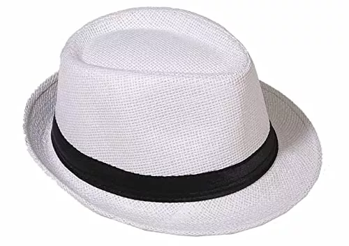 Miobo Hüte & Mützen Strohhut Panama Fedora Trilby Gangster Hut Sonnenhut mit Stoffband Farbe:-Weiß (Strohhut) Gr:-58