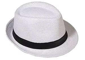 Miobo Hüte & Mützen Strohhut Panama Fedora Trilby Gangster Hut Sonnenhut mit Stoffband Farbe:-Weiß (Strohhut) Gr:-58