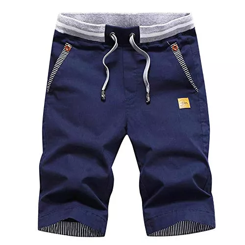 JustSun Shorts JustSun Kurze Hosen Herren Shorts Sommer Shorts Chino Baumwolle mit Tunnelzug Navy Blau M