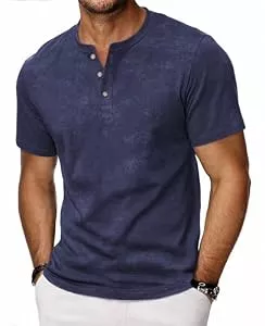 HMIYA Poloshirts HMIYA Hemd Herren 100% Baumwolle Vintage Henley Shirt Kurzarm T-Shirts für Herren Sommerhemd Beiläufig Männer