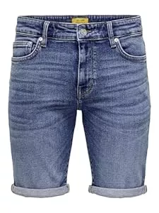 Only &amp; Sons  ONLY &amp; SONS Herren Jeans Shorts ONSPly Denim Bermuda mit Aufschlag 22028773 Dark Blue Denim L