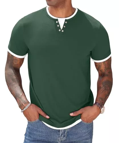 Hisir Poloshirts Hisir T-Shirts Für Herren Henley Sommer, Dunkelgrün, M