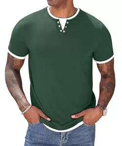 Hisir Poloshirts Hisir T-Shirts Für Herren Henley Sommer, Dunkelgrün, M