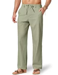 COOFANDY Hosen COOFANDY Leinenhose Herren mit Kordelzug Sommerhose Leicht Freizeithose Atmungsaktiv Baumwolle Leinen Hosen mit Taschen