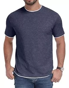 Hisir T-Shirts Hisir Herren T-Shirt 95% Baumwolle 5% Spandex Kurzarm Rundhals mit Kontrastrand Weiches Tee Shirt Klassische Passform für Sommer &amp; Alltag