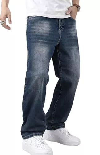 JMIERR Jeans JMIERR Herren Baggy Jeans Weite Jeanshose Dunkelblau Y2K Denim Streetwear Raw Jogginghose Loose Fit Männer Hip Hop Jeanspants M