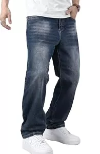 JMIERR Jeans JMIERR Herren Baggy Jeans Weite Jeanshose Dunkelblau Y2K Denim Streetwear Raw Jogginghose Loose Fit Männer Hip Hop Jeanspants M