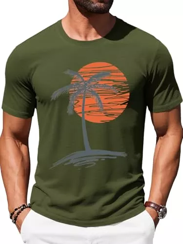 Runcati T-Shirts Runcati Herren T-Shirt Kurzarm Sommer Oberteile Rundhals Palm Druck Strand Shirt Regular Fit Sport Funktionsshirt Freizeit Basic Tee Tops
