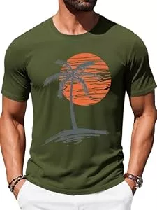 Runcati T-Shirts Runcati Herren T-Shirt Kurzarm Sommer Oberteile Rundhals Palm Druck Strand Shirt Regular Fit Sport Funktionsshirt Freizeit Basic Tee Tops