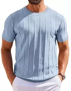 COOFANDY T-Shirts COOFANDY Herren T-Shirt Kurzarm Strick T Shirt mit Rundhals Shirt Casual Shirts Sommer Oberteile Hellblau M
