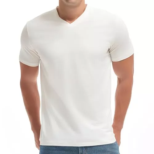 VEIISAR T-Shirts VEIISAR Herren V-Ausschnitt T-Shirt, 190g/m², Regular Fit, einfarbig, Stretch Material, weiches Basic Shirt (V8 Weiß M)