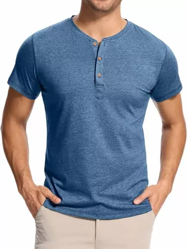 WUWUSKY Poloshirts WUWUSKY Herren T-Shirt Baumwolle Shirt Kurzarm Sommer Shirt mit 3 Knopfleiste Casual Freizeit Oberteil,Blau,M