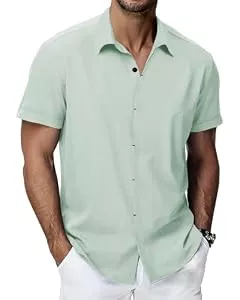 HMIYA  HMIYA Herren Hemd 100% Baumwolle Hemd Sommer Freizeithemd Businesshemd Regular Fit Kurzarmhemd,Minzgrün,M