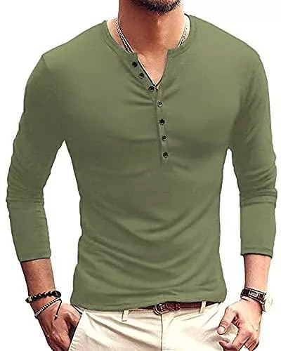 LVCBL Langarmshirts LVCBL Herren Langarm Shirts Atmungsaktiv Casual Langärmliges Tops Einfarbig Regular Slim Fit Henley Shirt