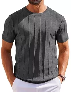 COOFANDY T-Shirts COOFANDY Herren T-Shirt Kurzarm Original Strick Shirt mit Rundhals Sommer Shirt Casual Gestreiftes Strickshirt