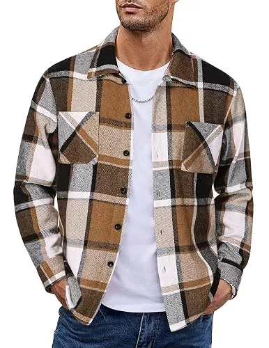 COOFANDY Hemden COOFANDY Herren Kariertes Flanellhemd Jackenhemd Warm | Weicher Flanell-Touch, kariertes Muster, warmes Material, ideal als Übergangsjacke, perfekt für Outdoor, bequeme Passform