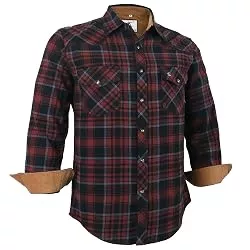 Dctop Hemden Herren Flanellhemd Langarm Holzfällerhemd, kariert mit Snap-Knöpfen, Baumwolle mit Tasche, Regular Fit Casual Hemd