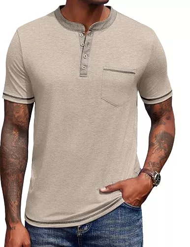 COOFANDY T-Shirts COOFANDY Henley Shirt Herren Kurzarm Sommer Knopf T-Shirts