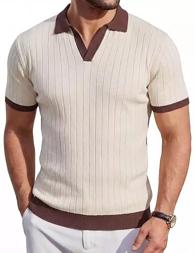 Remxi Poloshirts Remxi Herren Kurzarm Poloshirts Sommer Strick Polohemd für Männer Freizeit Golf Shirt Urlaub Geripptes T Shirts mit Kontrastkragen