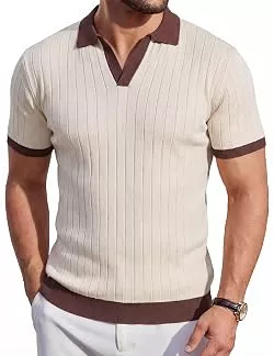 Remxi Poloshirts Remxi Herren Kurzarm Poloshirts Sommer Strick Polohemd für Männer Freizeit Golf Shirt Urlaub Geripptes T Shirts mit Kontrastkragen