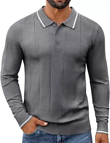 COOFANDY Poloshirts COOFANDY Strick Poloshirt Herren Langarm Polo Pullover Strickpullover