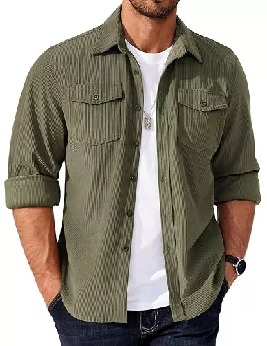 COOFANDY Hemden COOFANDY Hemdjacke Herren Langarm Cordhemd Overshirt