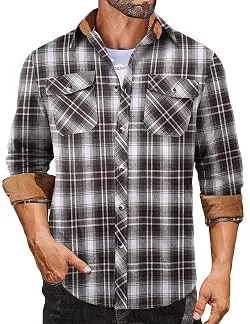 COOFANDY Hemden COOFANDY Herren Kariertes Langarm Hemd Freizeit Flanellhemd mit Brusttasche