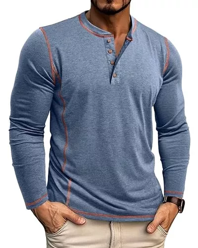 LAOARA Poloshirts Langarmshirt Herren, Henley-Shirt mit Kontrastnähten, M-3XL