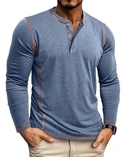 LAOARA Poloshirts Langarmshirt Herren, Henley-Shirt mit Kontrastnähten, M-3XL