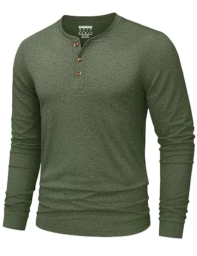 TACVASEN Langarmshirts TACVASEN Langarmshirts für Herren Baumwolle Henley Basic mit Knopfleiste