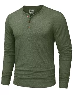 TACVASEN Langarmshirts TACVASEN Langarmshirts für Herren Baumwolle Henley Basic mit Knopfleiste