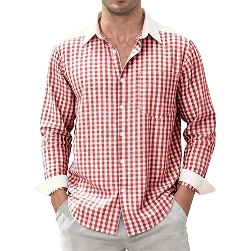Dybycit Hemden Herren Kariertes Hemd Langarm Baumwolle Button Down Regular Fit Oktoberfest Männer Freizeithemd mit Brusttasche