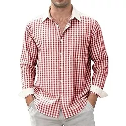 Dybycit Hemden Herren Kariertes Hemd Langarm Baumwolle Button Down Regular Fit Oktoberfest Männer Freizeithemd mit Brusttasche
