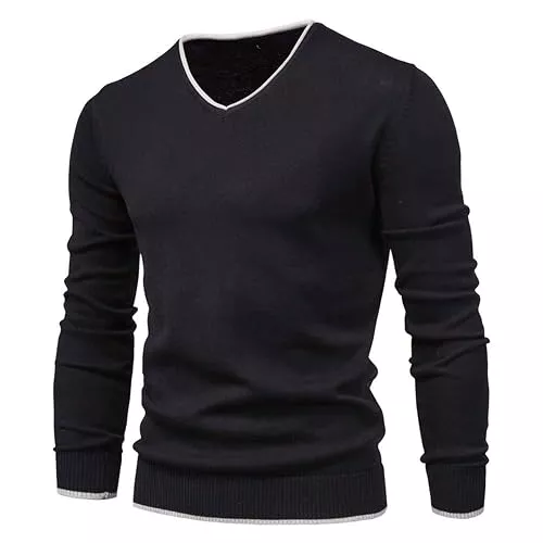Feziakuk Pullover & Strickmode Strickpullover Herren V-Ausschnitt Pullover Herbst Winter Langarm Sweater Basic Winterpullover Warm Arbeitspullove Tops