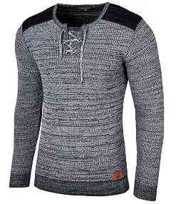 Baxboy Pullover & Strickmode Baxboy Herren Pullover Slim Fit V-Neck Strick-Pullover Rundkragen Moderner Männer schwarzer Pulli Longsleeve in Feinstrick Sweatshirt BB-52205