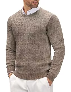 COOFANDY Pullover & Strickmode COOFANDY Herren Pullover Rundhals Zopfmuster Leichter Feinstrickpullover